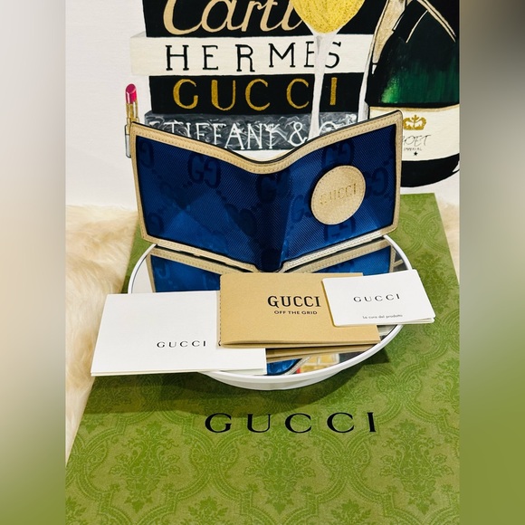 GUCCI OFF THE GRID Nylon Bifold Wallet Unisex Navy Blue/Beige - Picture 12 of 15
